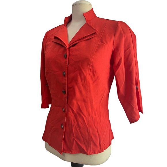 Kathy Che Vintage 3/4 Sleeve Double Collared Button Down Shirt Sz 8 (Medium) Wom - Picture 2 of 8
